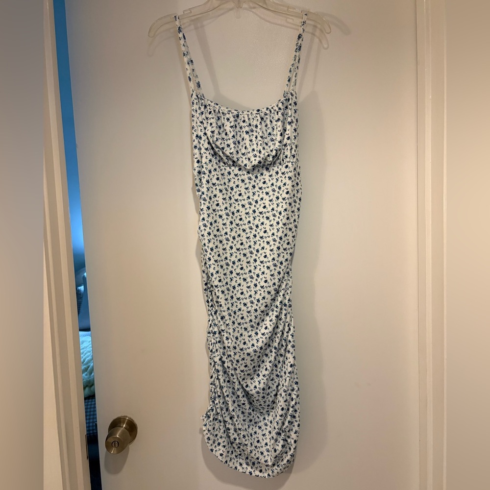 White & Blue Floral Spaghetti Strap Dress